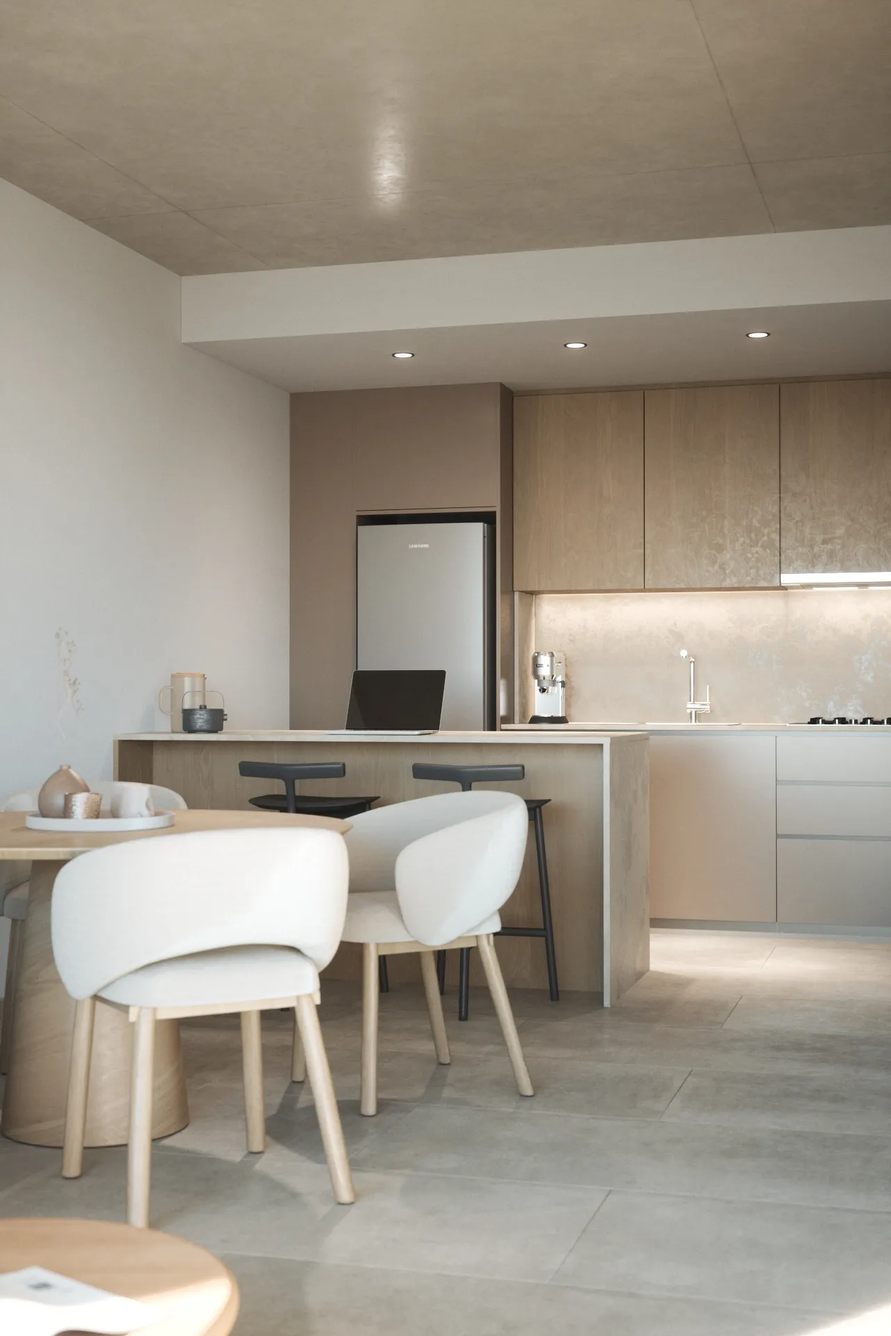 Render cocina unidad U02 — 1 ambiente Arcos 2330